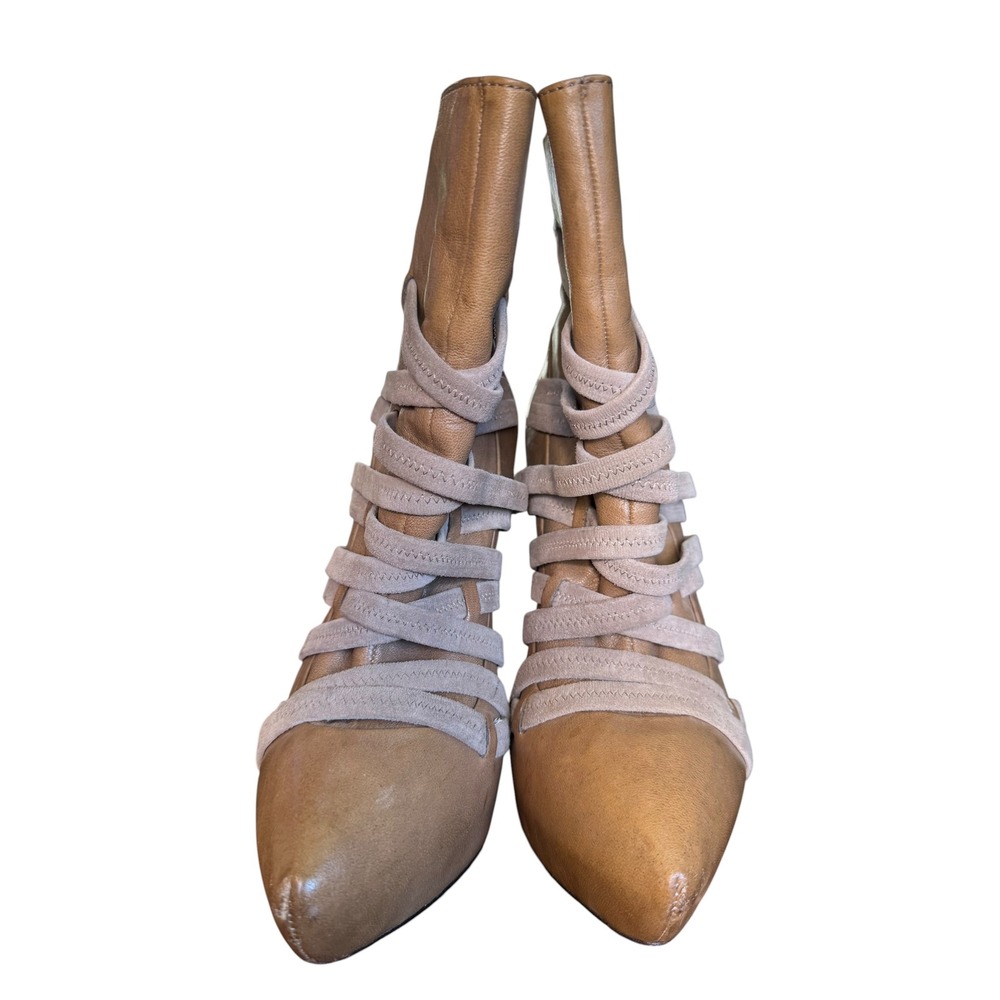 LAMB Gwen Stefani Tan Suede Leather Crisscross Strap Stiletto Booties - Picture 2 of 11